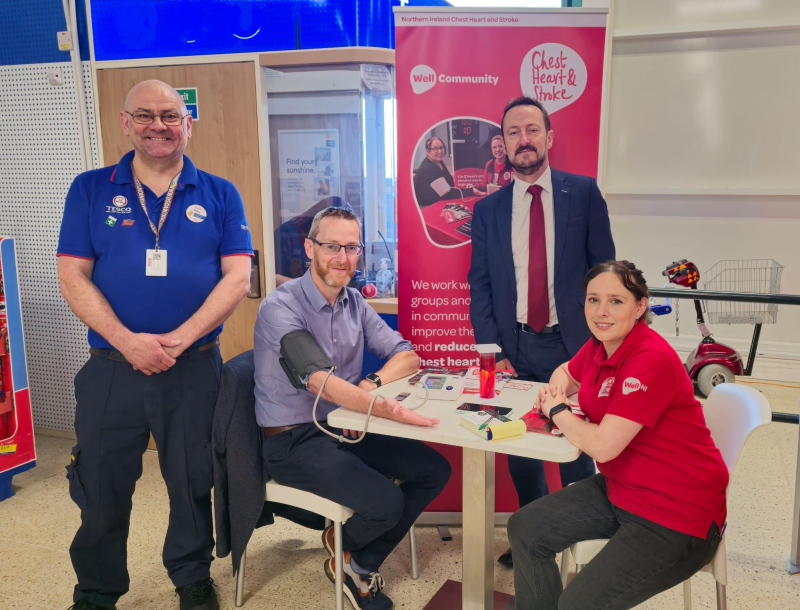<p>Ronny McFall, Tesco Community Champion, Philip McGuigan MLA, Neil Johnston and Karina Scott, NICHS.</p>